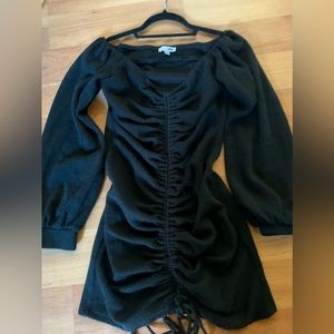 Elegant Long Sleeve Off The Shoulder Ruched Mini Dress